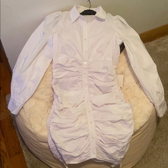 White Button-Up Ruched Dress - Picture 1 of 5